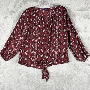 West Kei Red Long Sleeve Snake Print Front Tie Blouse Women's Size S